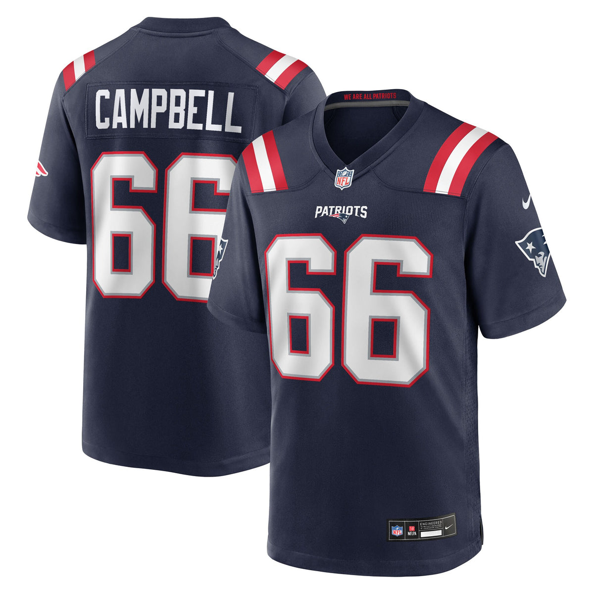 New England Patriots Will Campbell Navy Team Game Jersey
