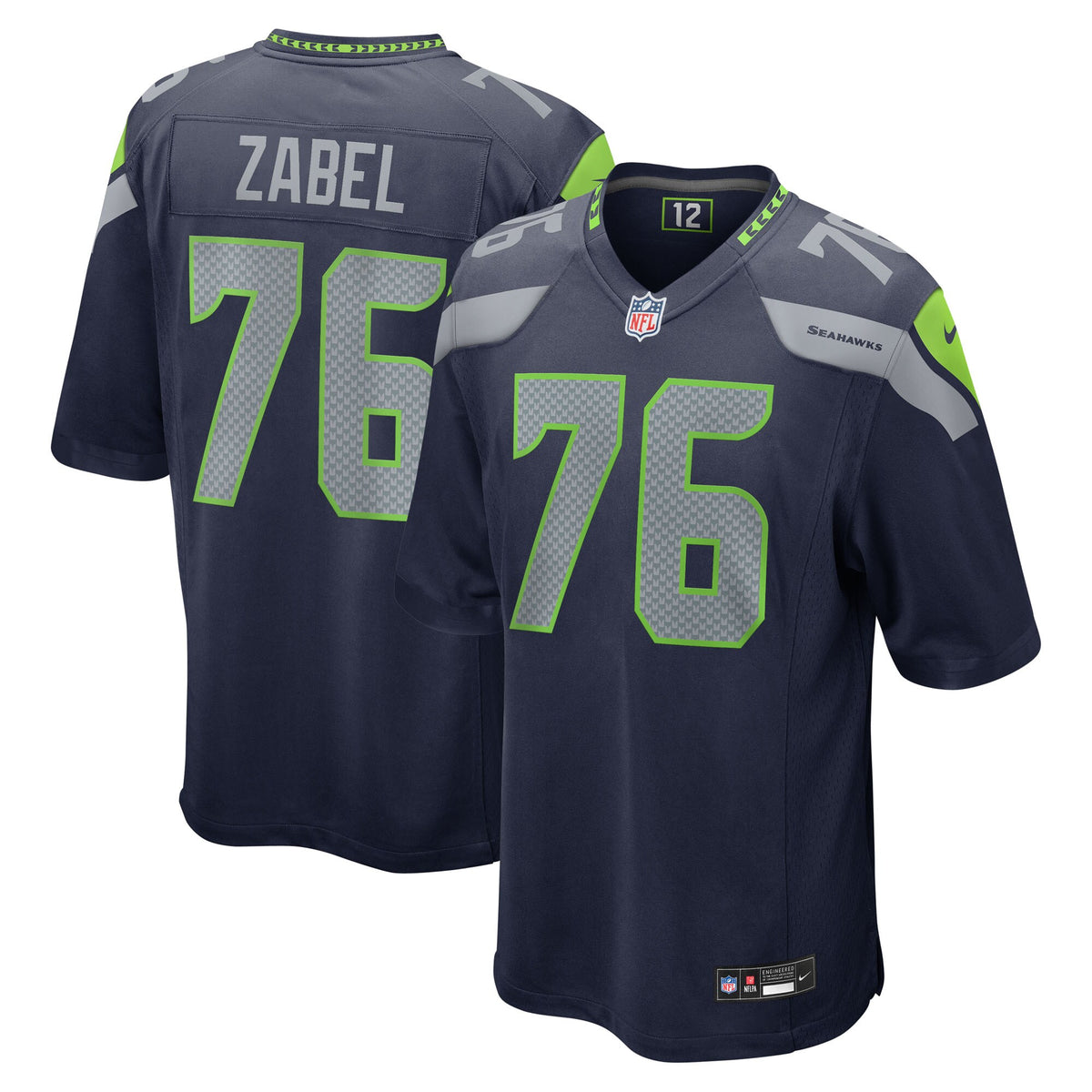 Seattle Seahawks Grey Zabel Navy Team Game Jersey