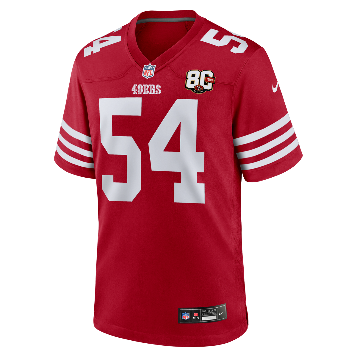 San Francisco 49ers Fred Warner Scarlet 80th Anniversary Game Jersey