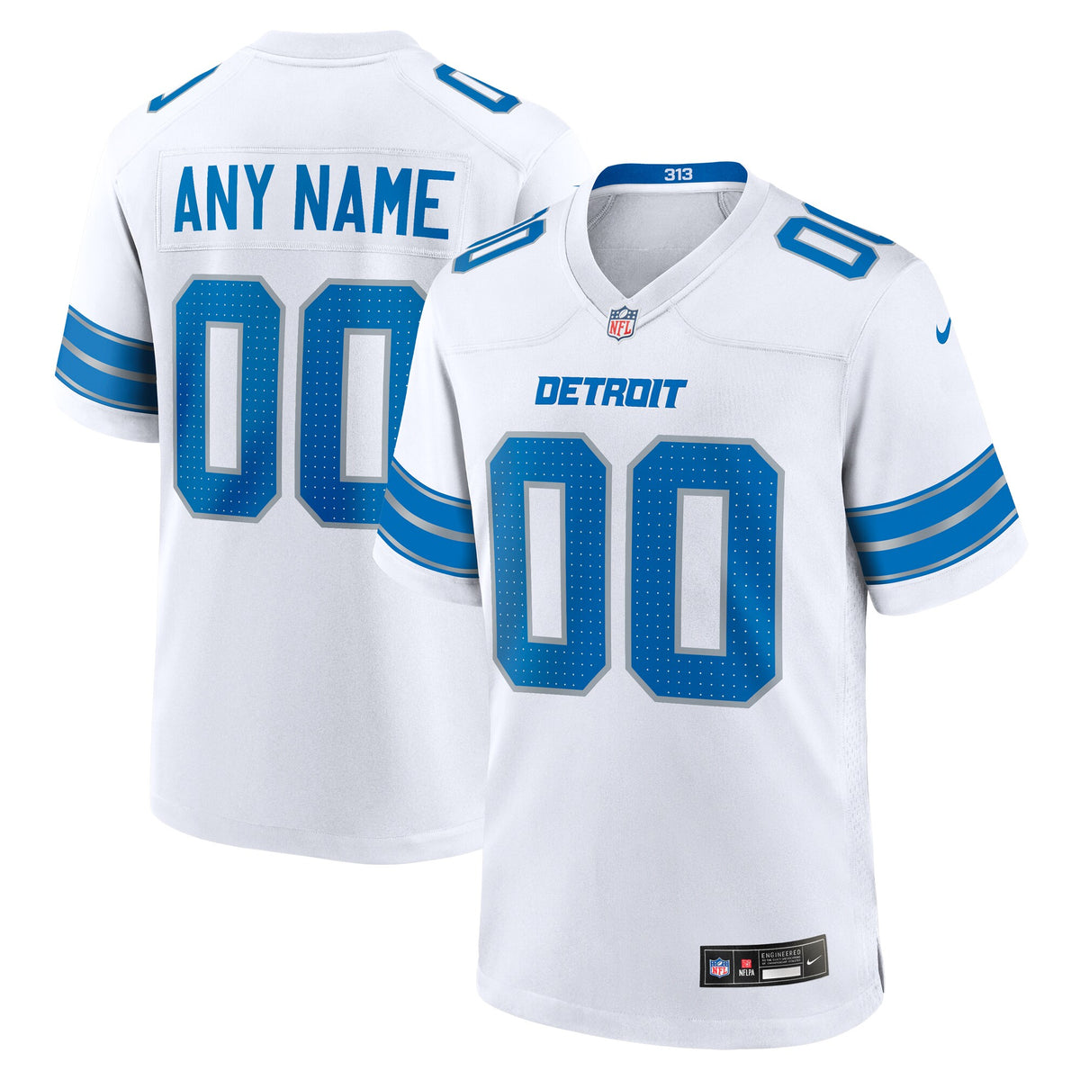 Detroit Lions White Custom Game Jersey