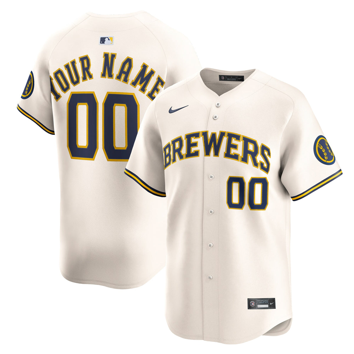 Milwaukee Brewers Cream Home Limited Custom Jersey