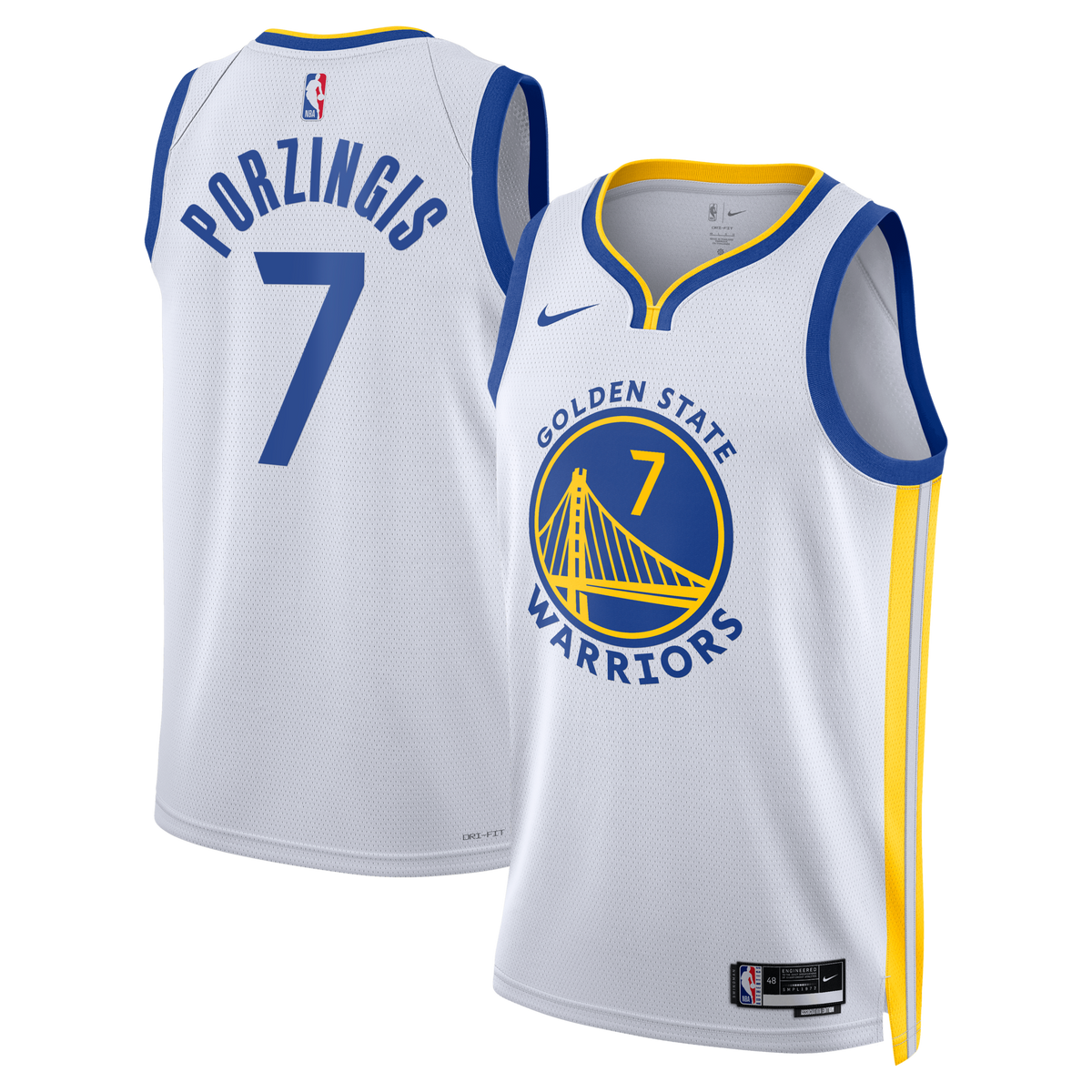 Golden State Warriors Association Edition Swingman Jersey - White - Kristaps Porziņģis