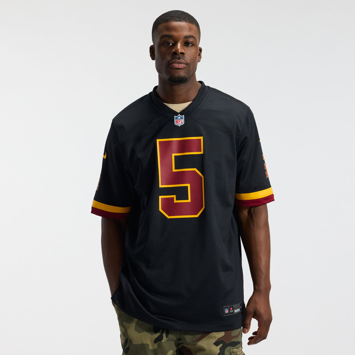 Hail Raiser Washington Commanders Jayden Daniels Black Alternate Game Jersey