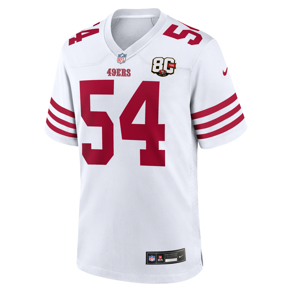 San Francisco 49ers Fred Warner White 80th Anniversary Game Jersey