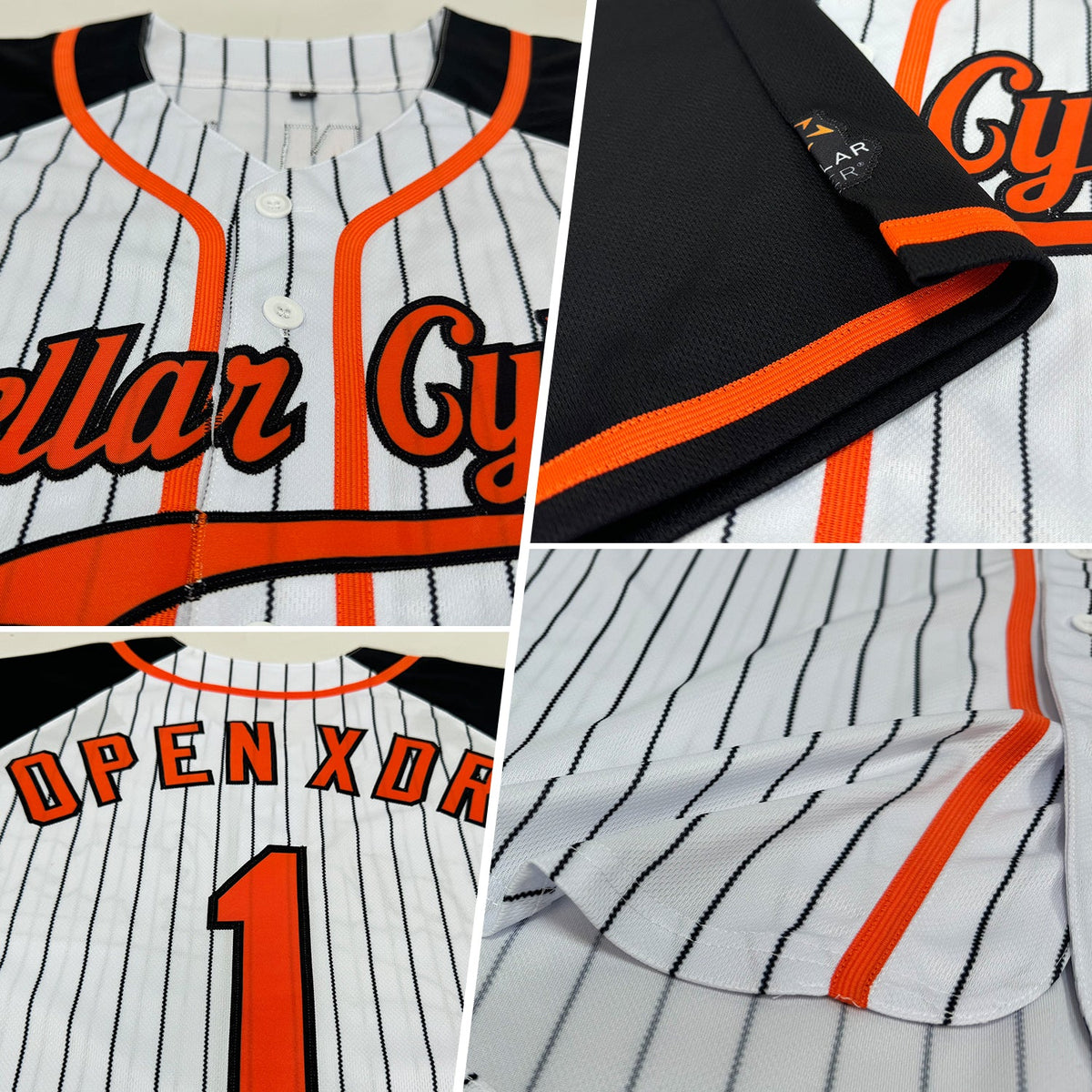 Custom White Black Pinstripe Orange-Black Authentic Raglan Sleeves Baseball Jersey