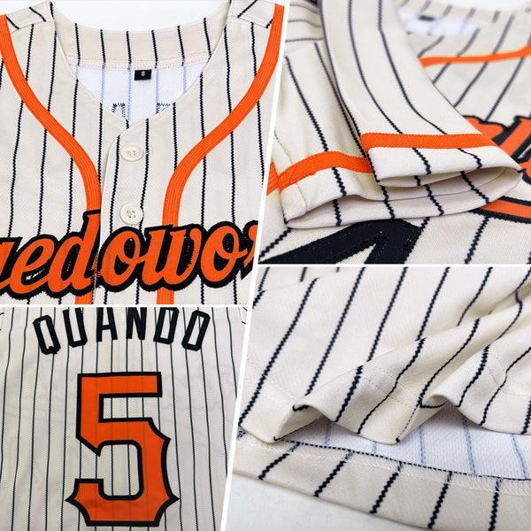 Custom Cream Black Pinstripe Orange-Black Authentic Baseball Jersey