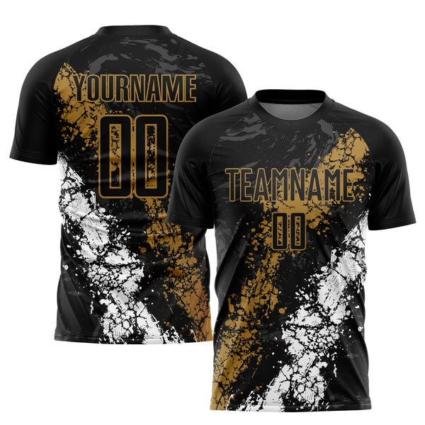 Custom Black Old Gold-White Sublimation Soccer Uniform Jersey