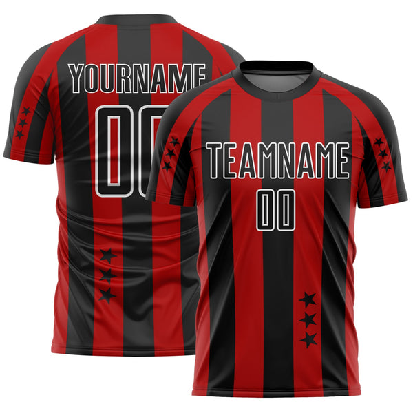 Custom Red Black-White Stars And Stripes Sublimation Soccer Uniform Jersey