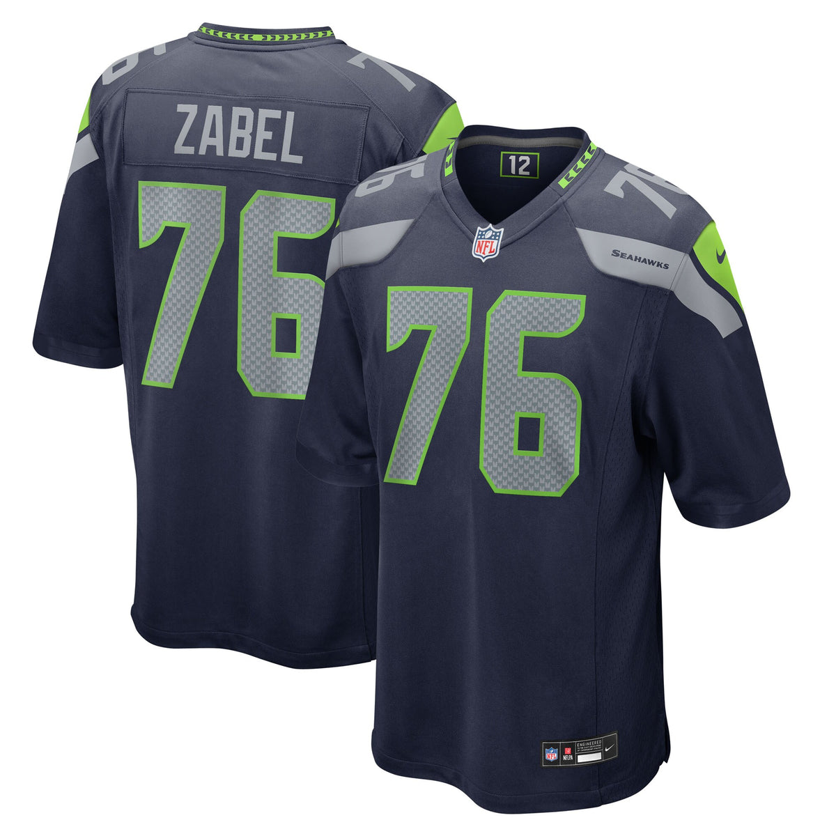 Seattle Seahawks Grey Zabel College Navy Team Game Jersey