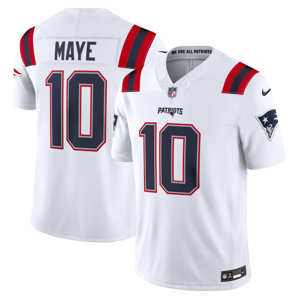 New England Patriots Drake Maye White Vapor F.U.S.E. Stitched Limited Jersey